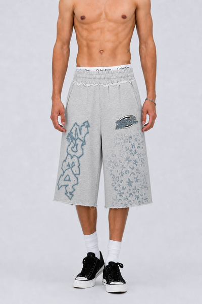 Pantalones Cortos Anchos con Grafiti de Diamantes de Imitación-622