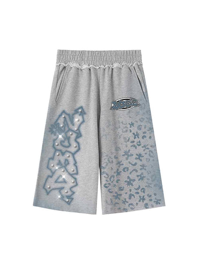 Rhinestone Graffiti Baggy Shorts-622