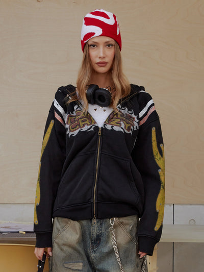 Flame Burst Zip Hoodie-379