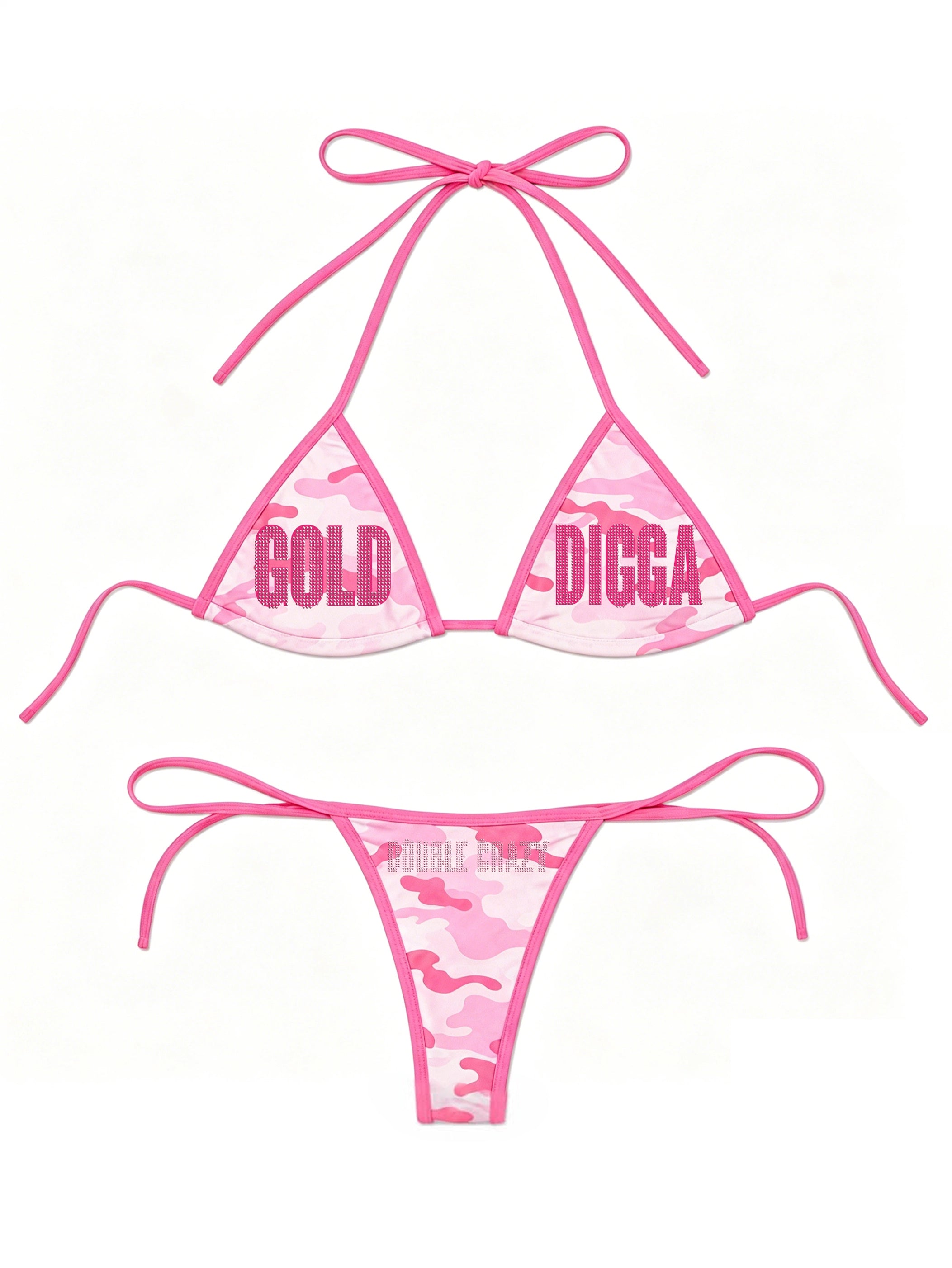 Rhinestone Pink Camo Bikini Set-653