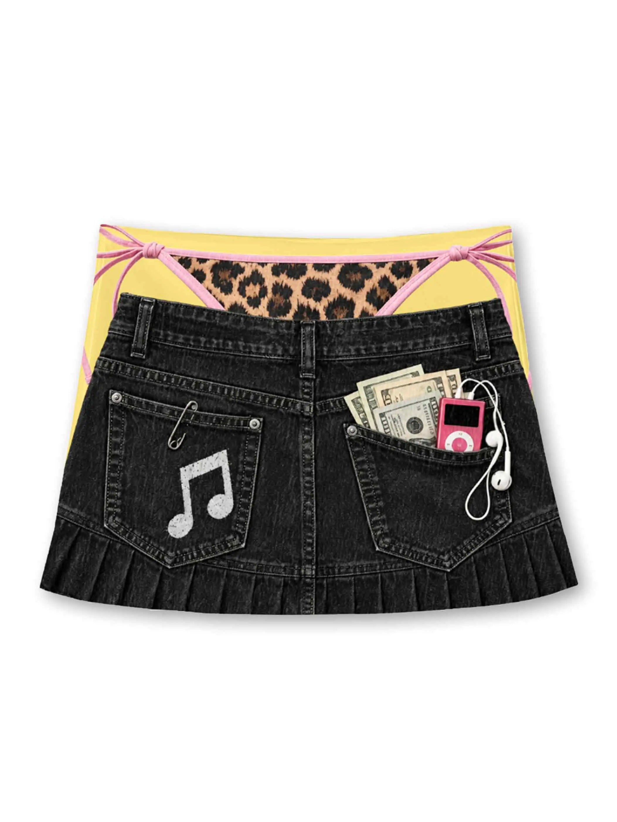 Washed Denim Print Mini Skirt-657
