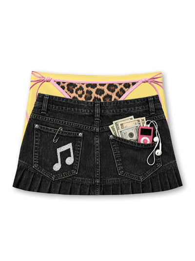 Washed Denim Print Mini Skirt-657