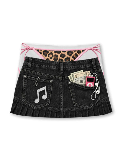 Washed Denim Print Mini Skirt-657