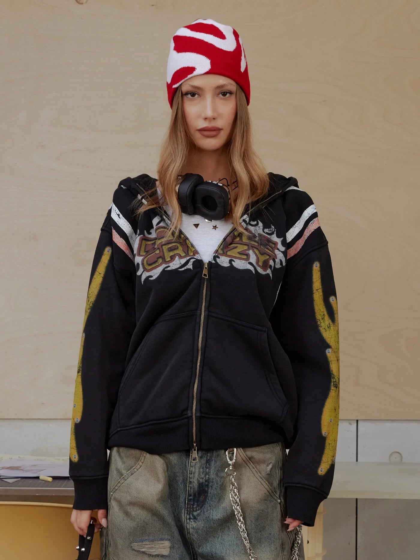 Flame Burst Zip Hoodie-379