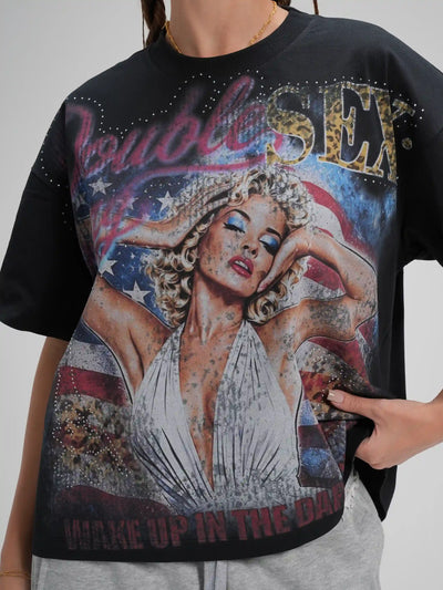US Flag Pin Up Boxy Tee-672