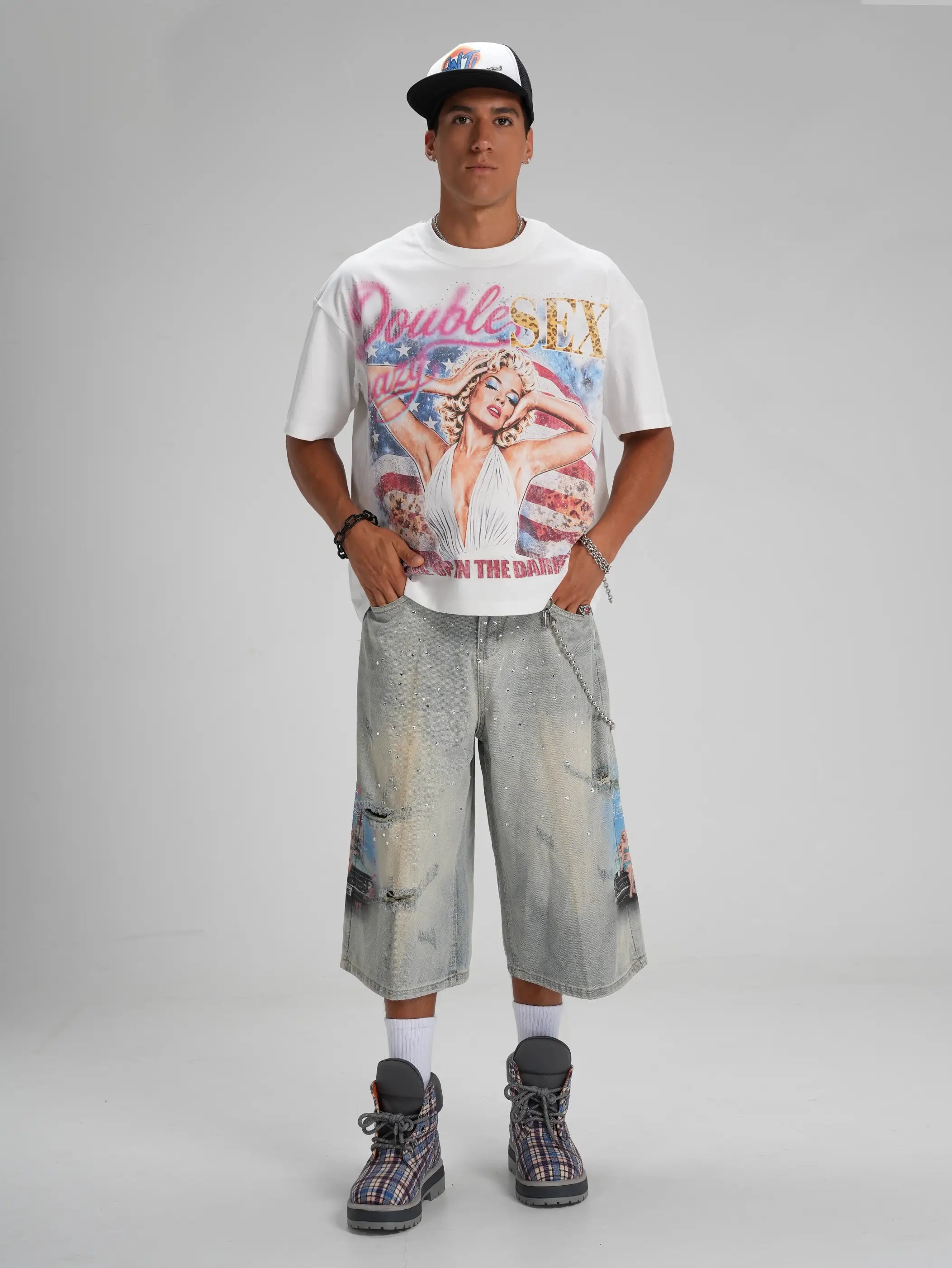 US Flag Pin Up Boxy Tee-672