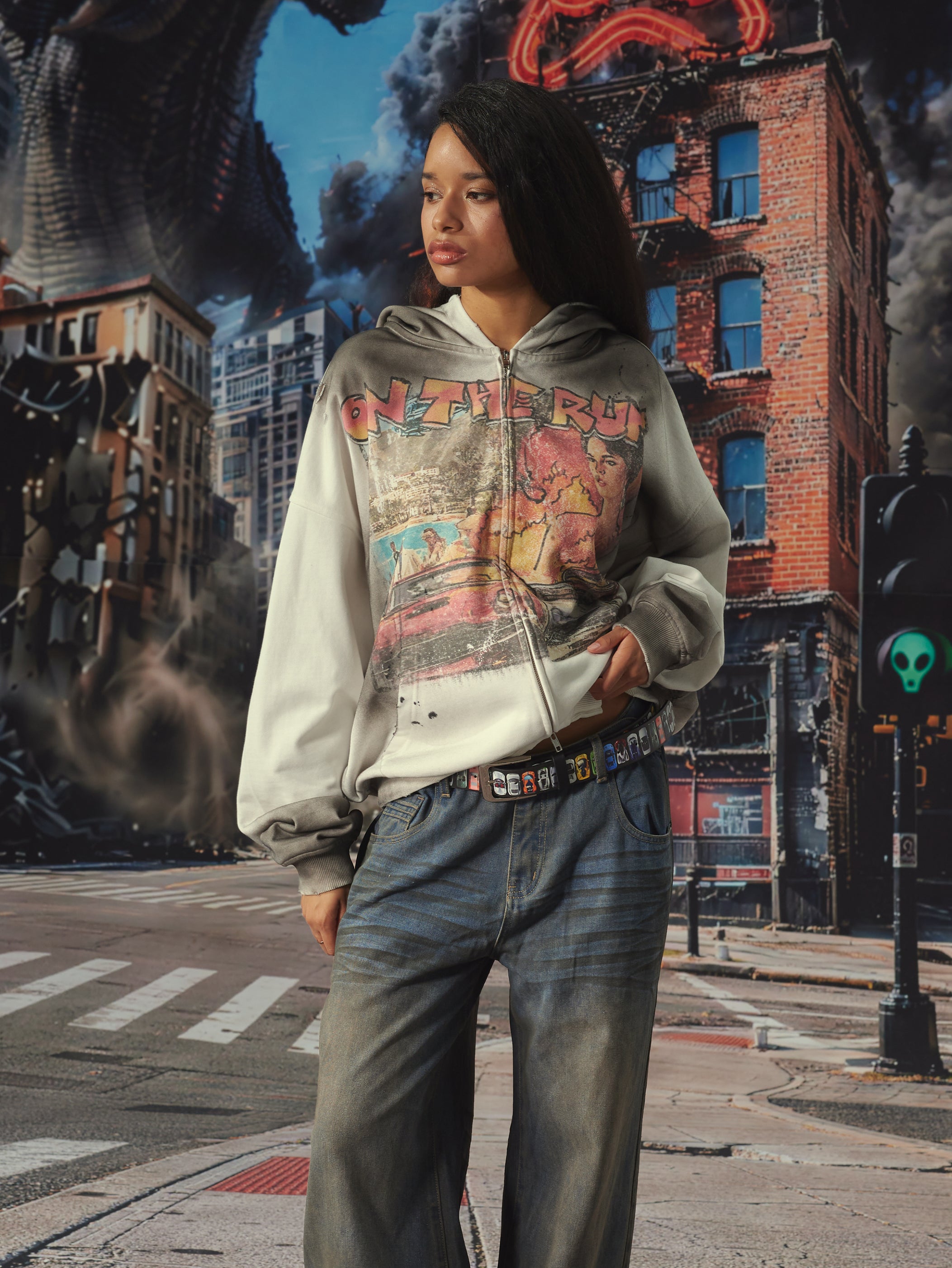 Faded Retro Car Zip Hoodie-706