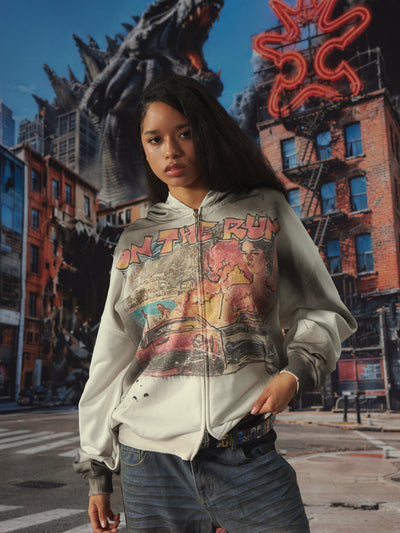 Sweat à capuche zippé style rétro délavé-706