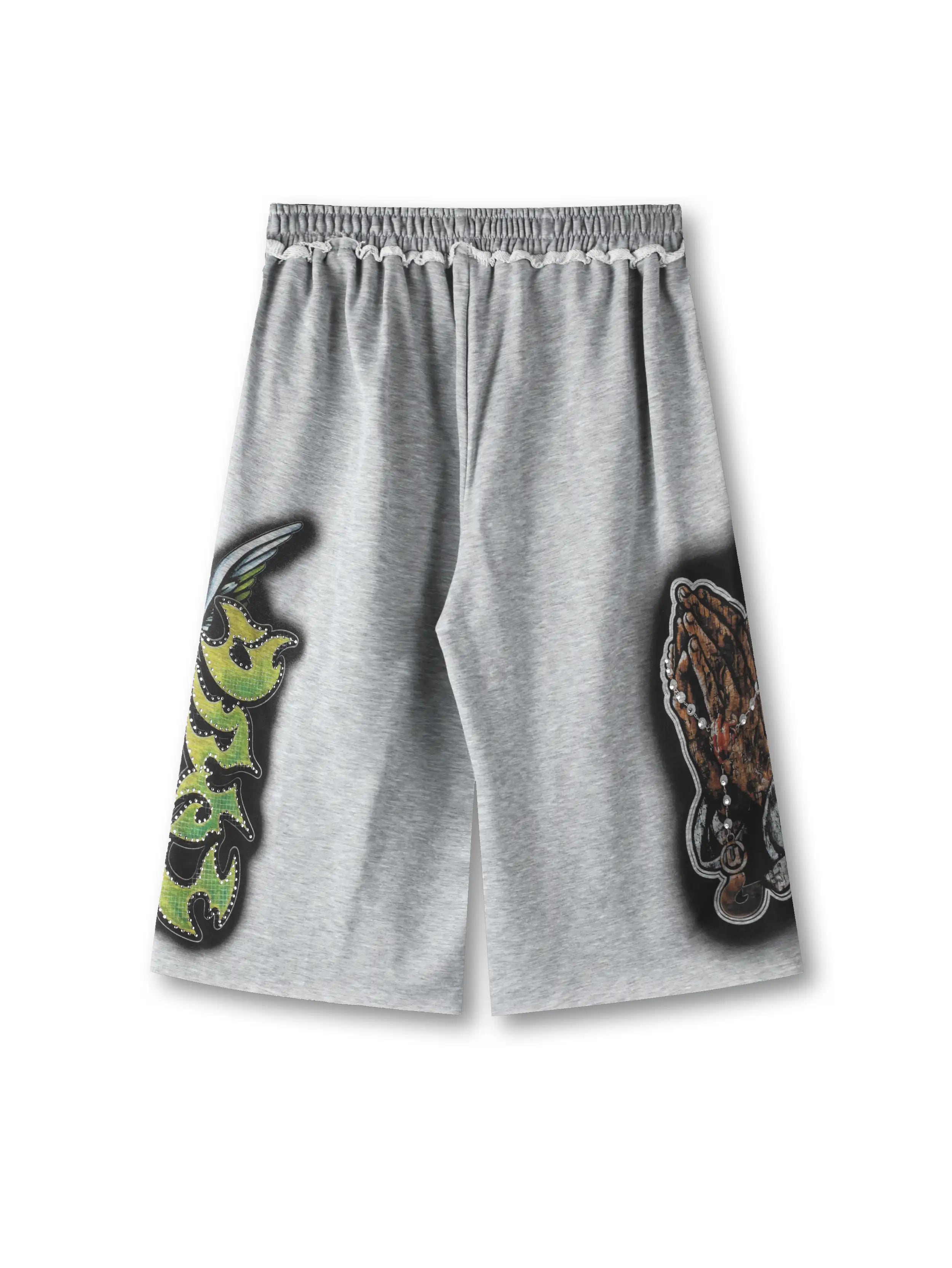 Bling Praying Hands Sweat Shorts-581