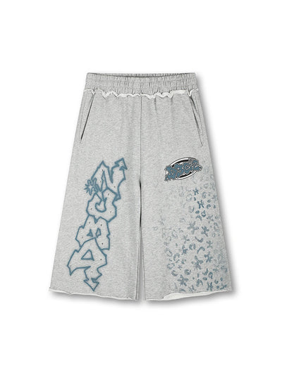Pantalones Cortos Anchos con Grafiti de Diamantes de Imitación-622