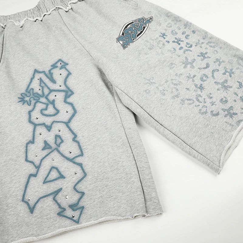 Rhinestone Graffiti Baggy Shorts-622