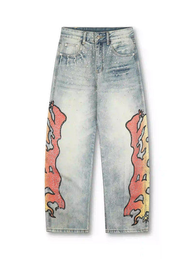 Sparkle Tribal Fire Wide Jeans-611