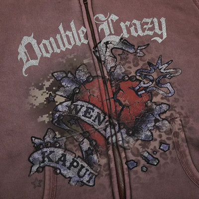 Snow Wash Foil Text Zip-Up-744