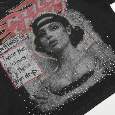 Camiseta gofrada grunge de los 90 con abalorios-566