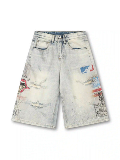 Bermudas de mezclilla holgadas con gráficos punk-579