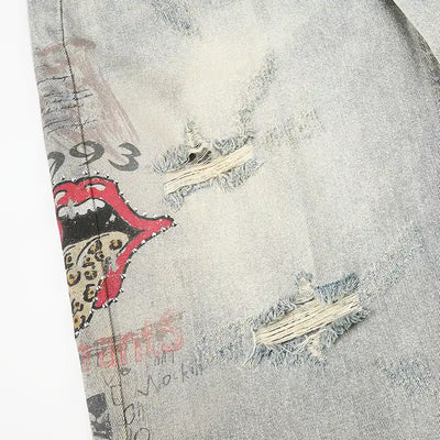 Bermudas de mezclilla holgadas con gráficos punk-579
