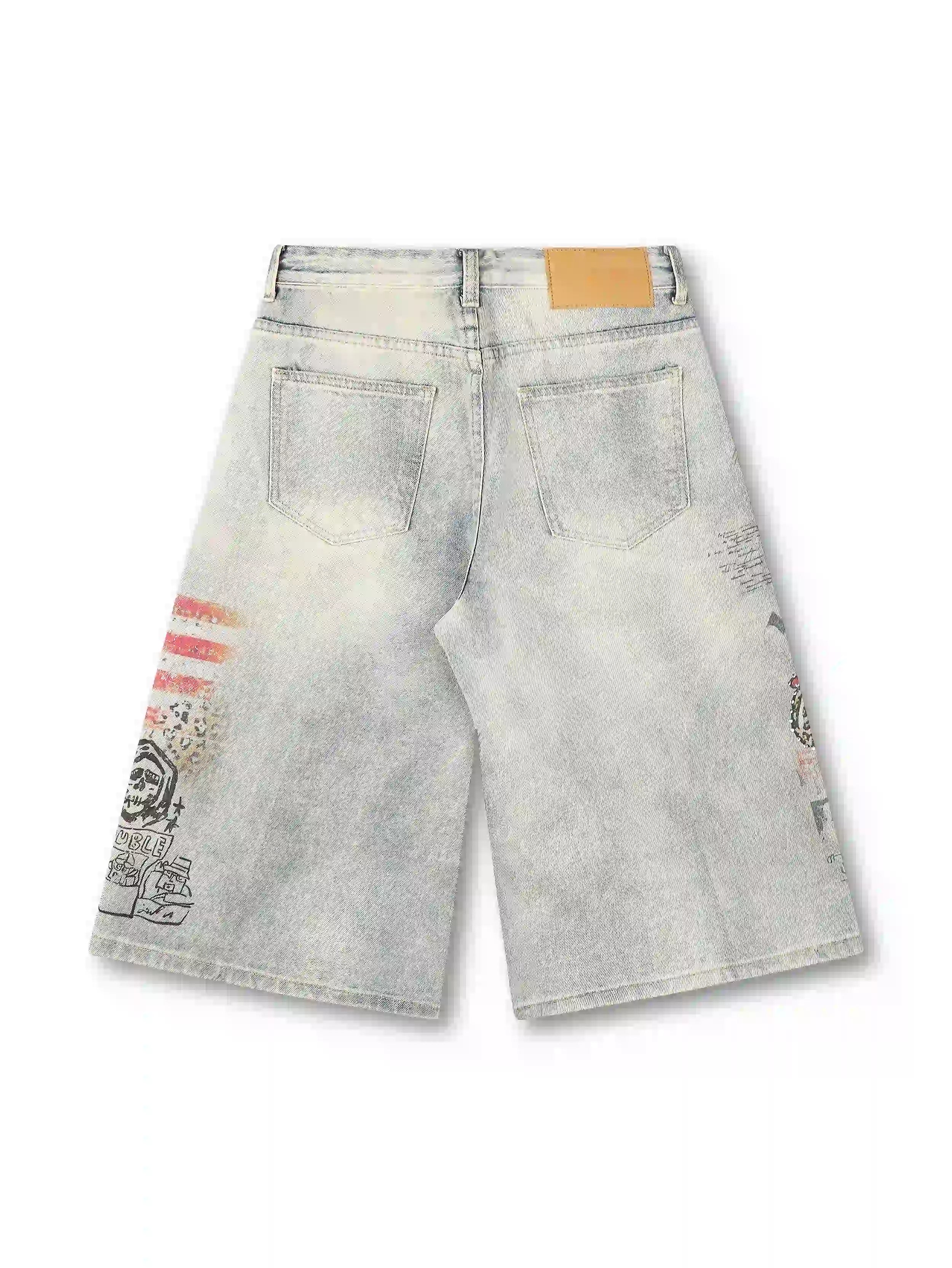 Punk Graphic Baggy Denim Jorts-579