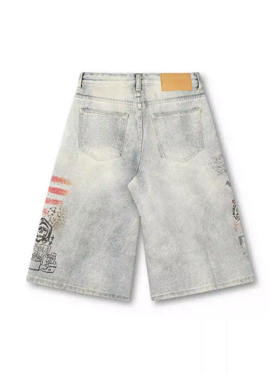 Bermudas de mezclilla holgadas con gráficos punk-579