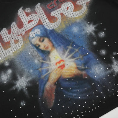 Camiseta Ancha Virgen María con Estrás-565