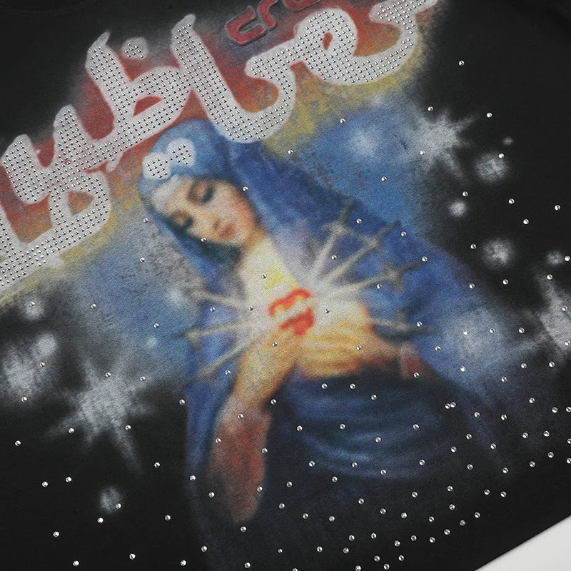 Rhinestone Virgin Mary Boxy Tee-565