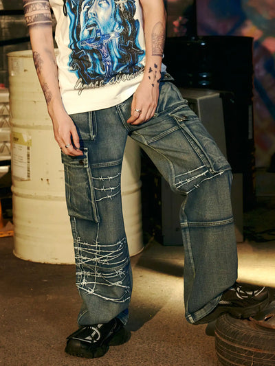 Street Repair Cargo Denim Pants-S1061