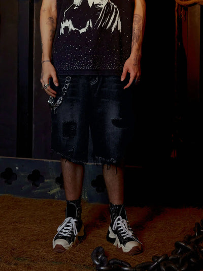 Rebellious Distressed Denim Shorts-S1063