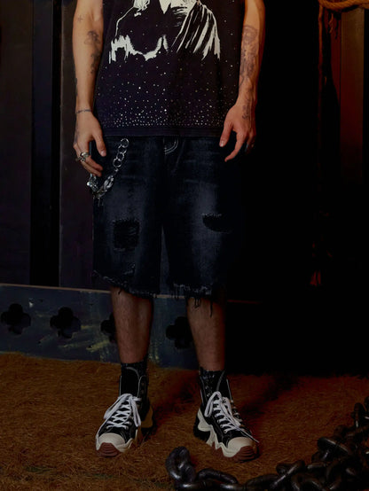 Rebellious Distressed Denim Shorts-S1063