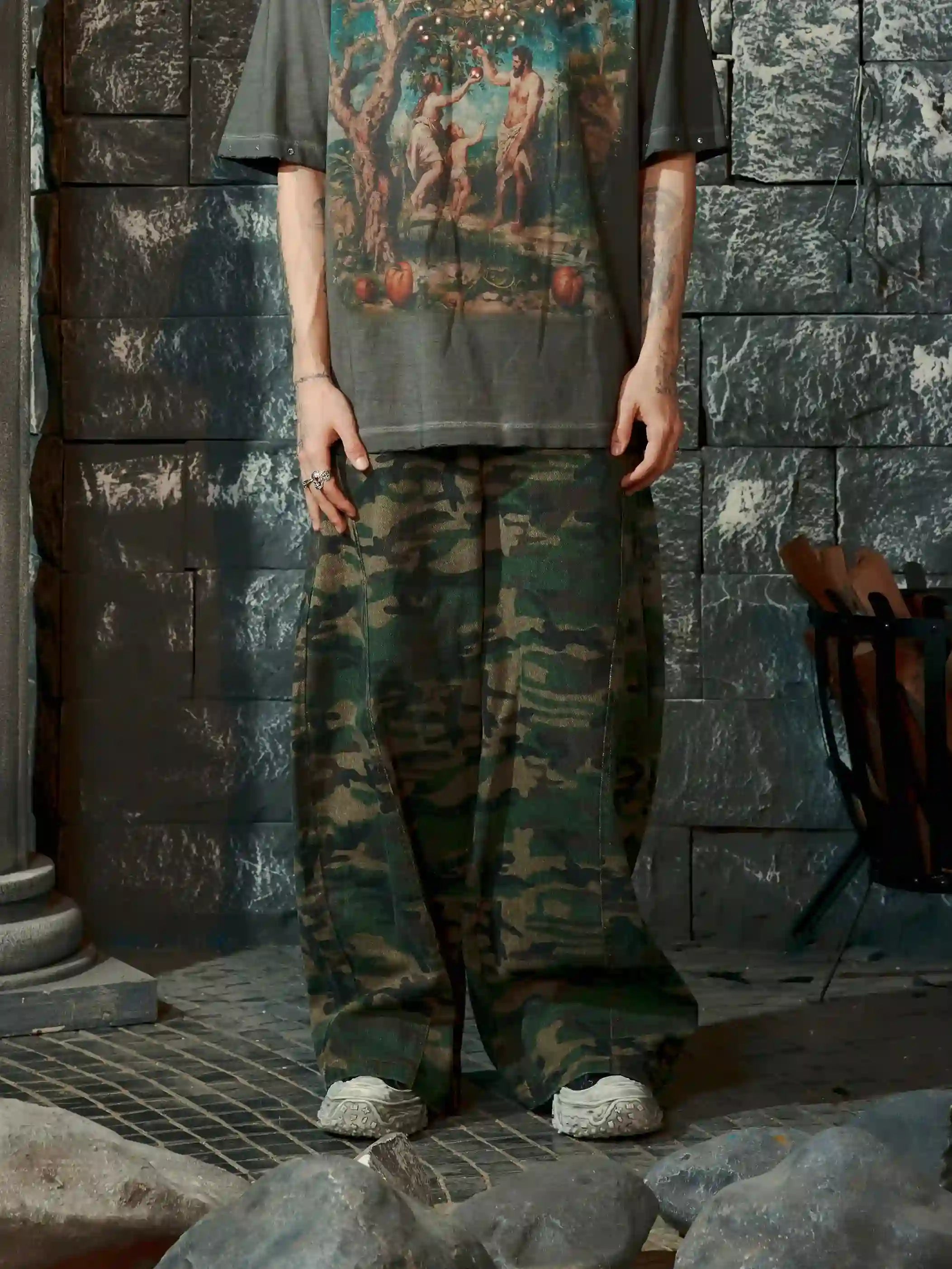 Camouflage Loose Fit Denim Pants-S1055