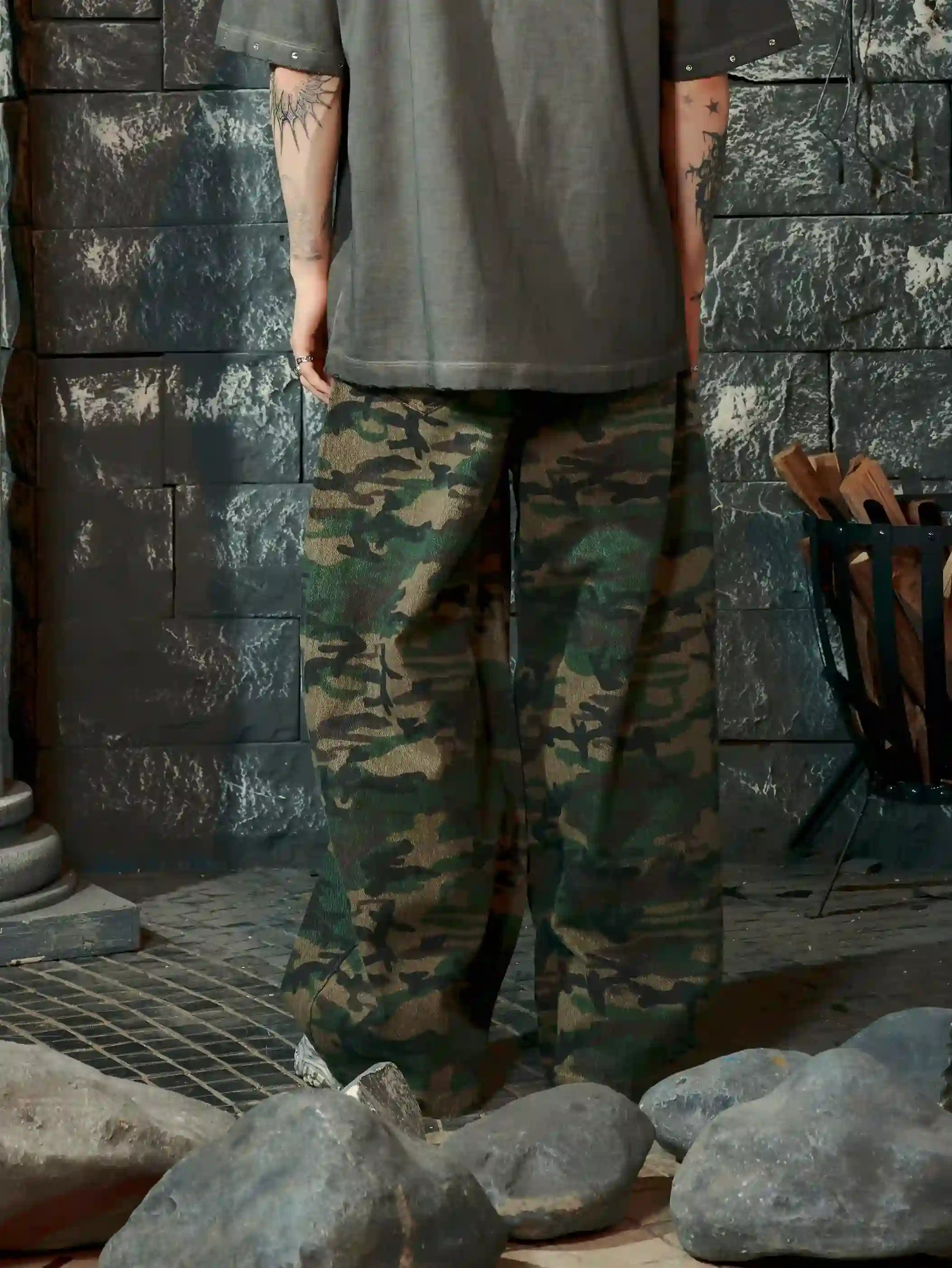 Camouflage Loose Fit Denim Pants-S1055
