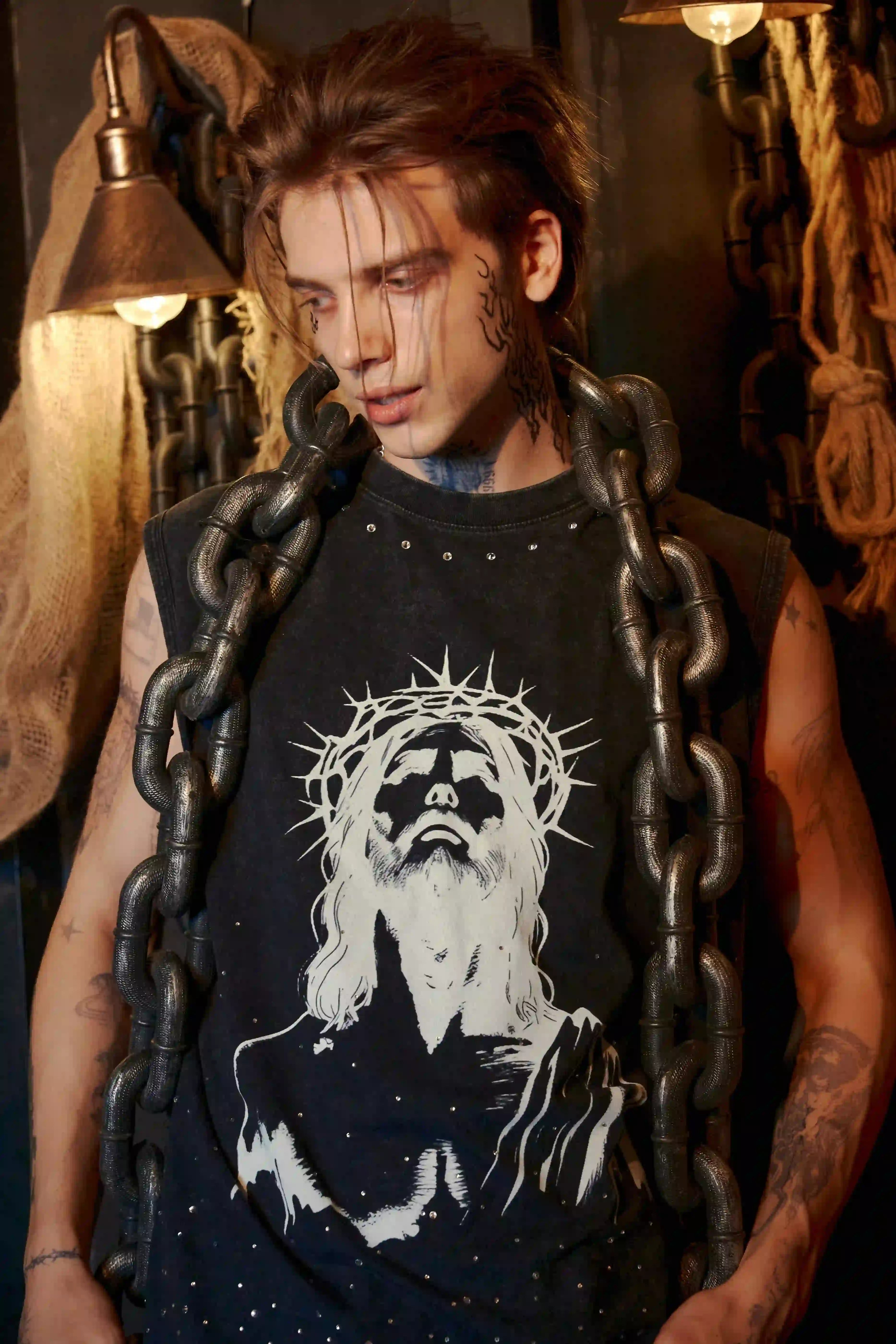 Gothic Jesus Graphic Tank Top-206
