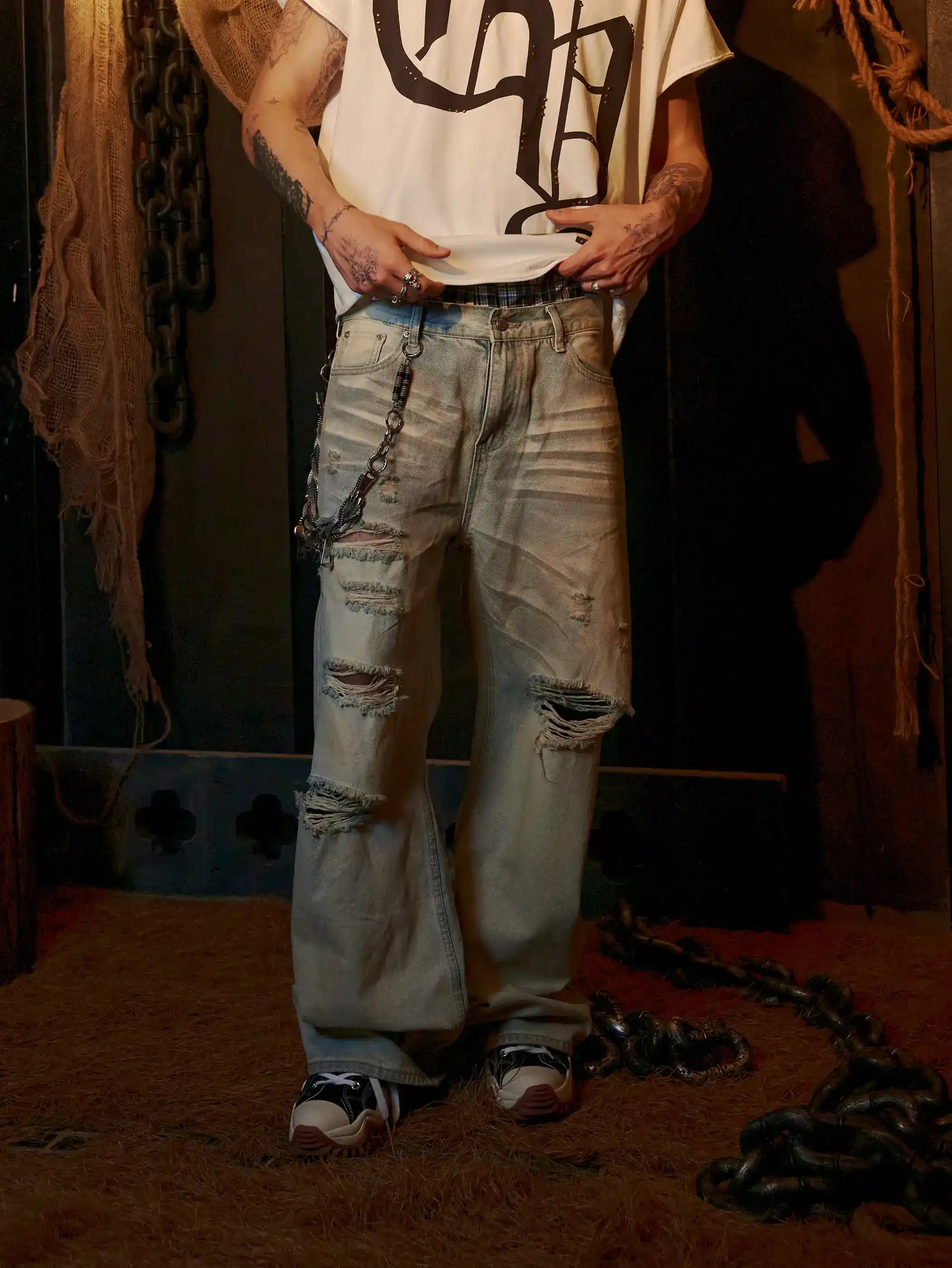 Vintage Street Distressed Wide Leg Jeans-S1052