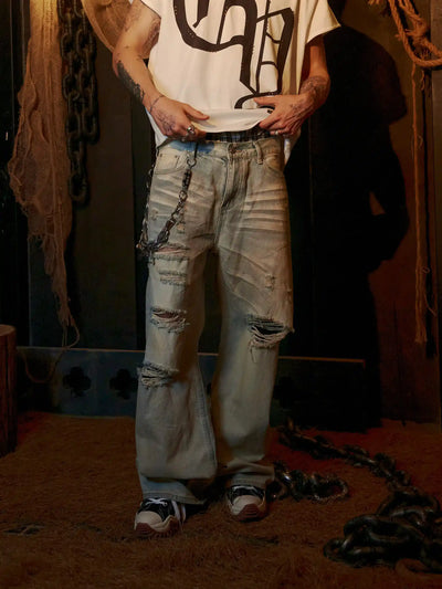 Vintage Street Distressed Wide Leg Jeans-S1052