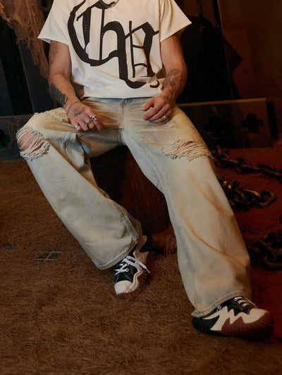 Vintage Street Distressed Wide Leg Jeans-S1052