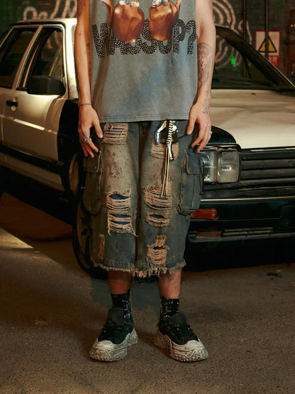 Streetwear Distressed Cargo Shorts-S1038