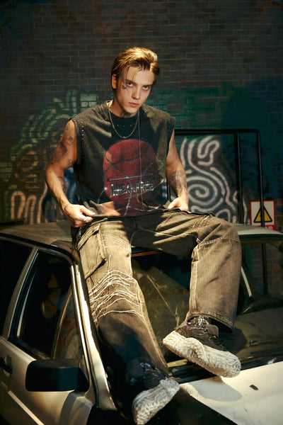 Street Repair Cargo Denim Pants-S1061