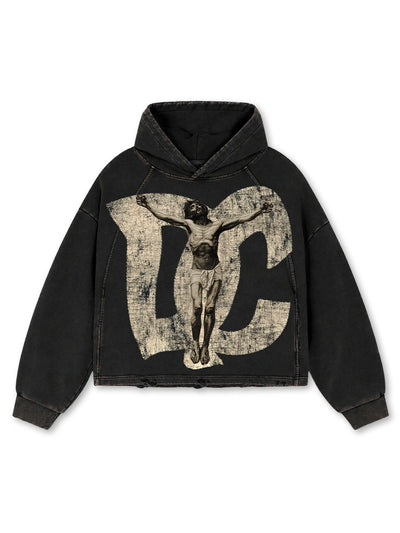Vintage Savior Print Boxy Hoodie-719