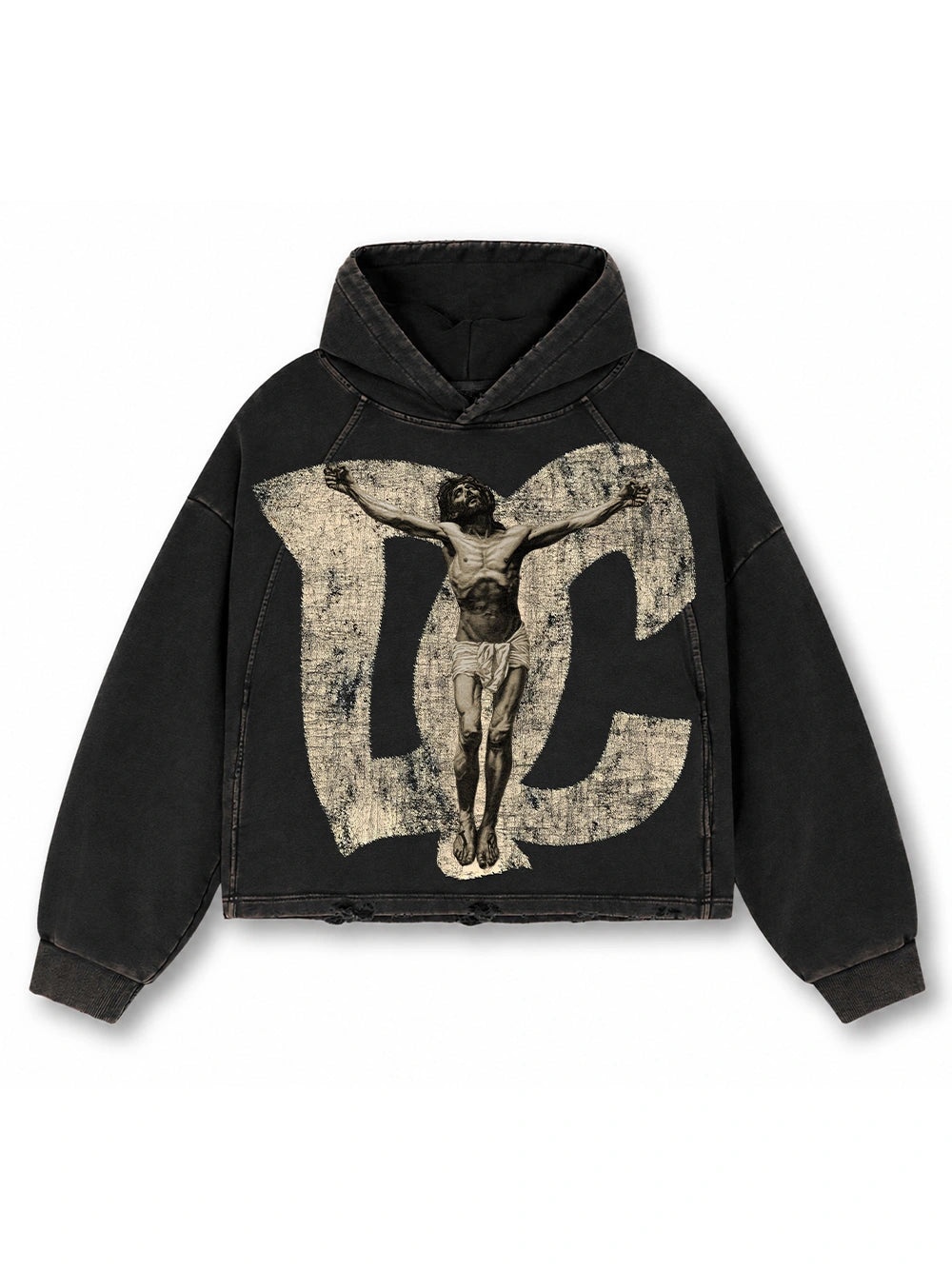 Vintage Savior Print Boxy Hoodie-719