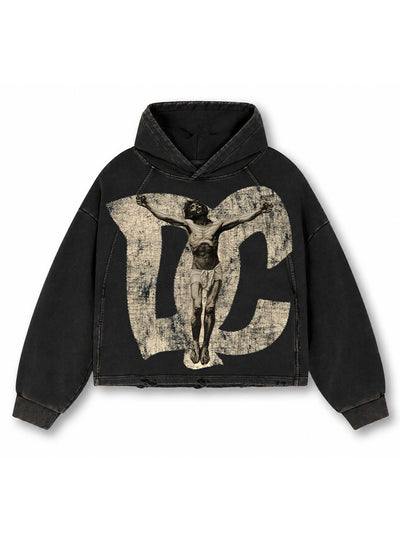 Vintage Savior Print Boxy Hoodie-719