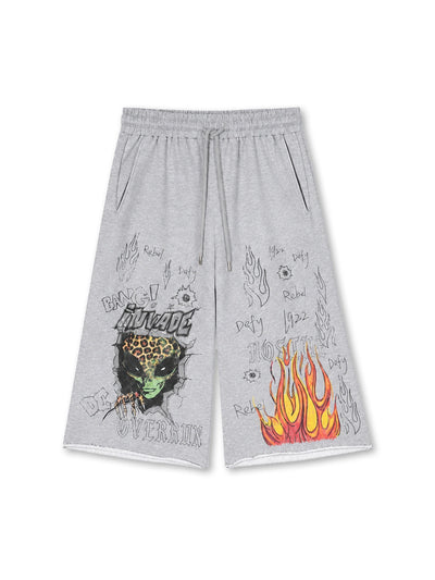 Heavy Alien Flame Sweat Shorts-735