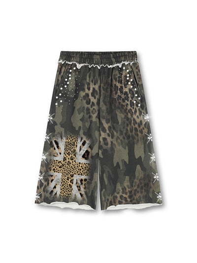 Rhinestone Leopard Camo Shorts-739