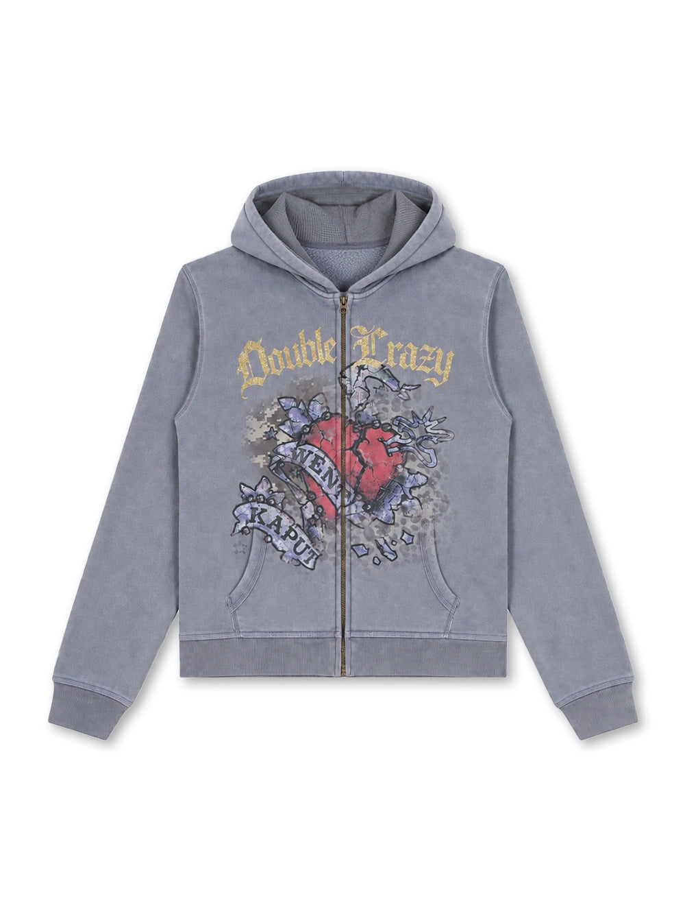 Snow Wash Foil Text Zip-Up-744