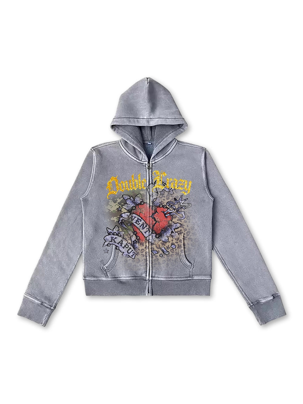 Snow Wash Foil Text Zip-Up-744