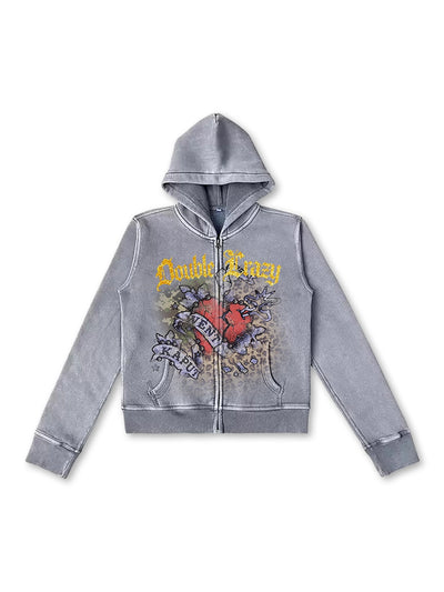 Snow Wash Foil Text Zip-Up-744