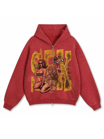 Veste zippée courte en cachemire léopard délavé-754