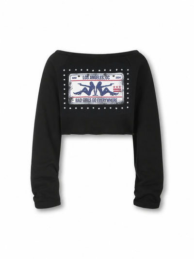 Crop top manches longues Iced Out License Plate-765