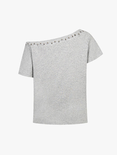 Studded Neckline Asymmetrical Top-S1030