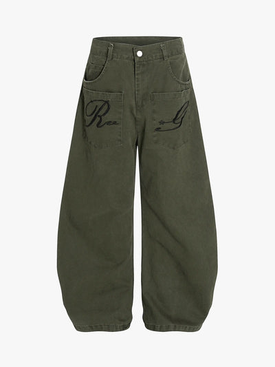 Retro Embroidery Wide Blade Pants-S1120