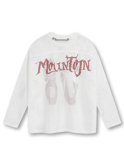 Bold Graphic Mesh Long-Sleeve Top -s906