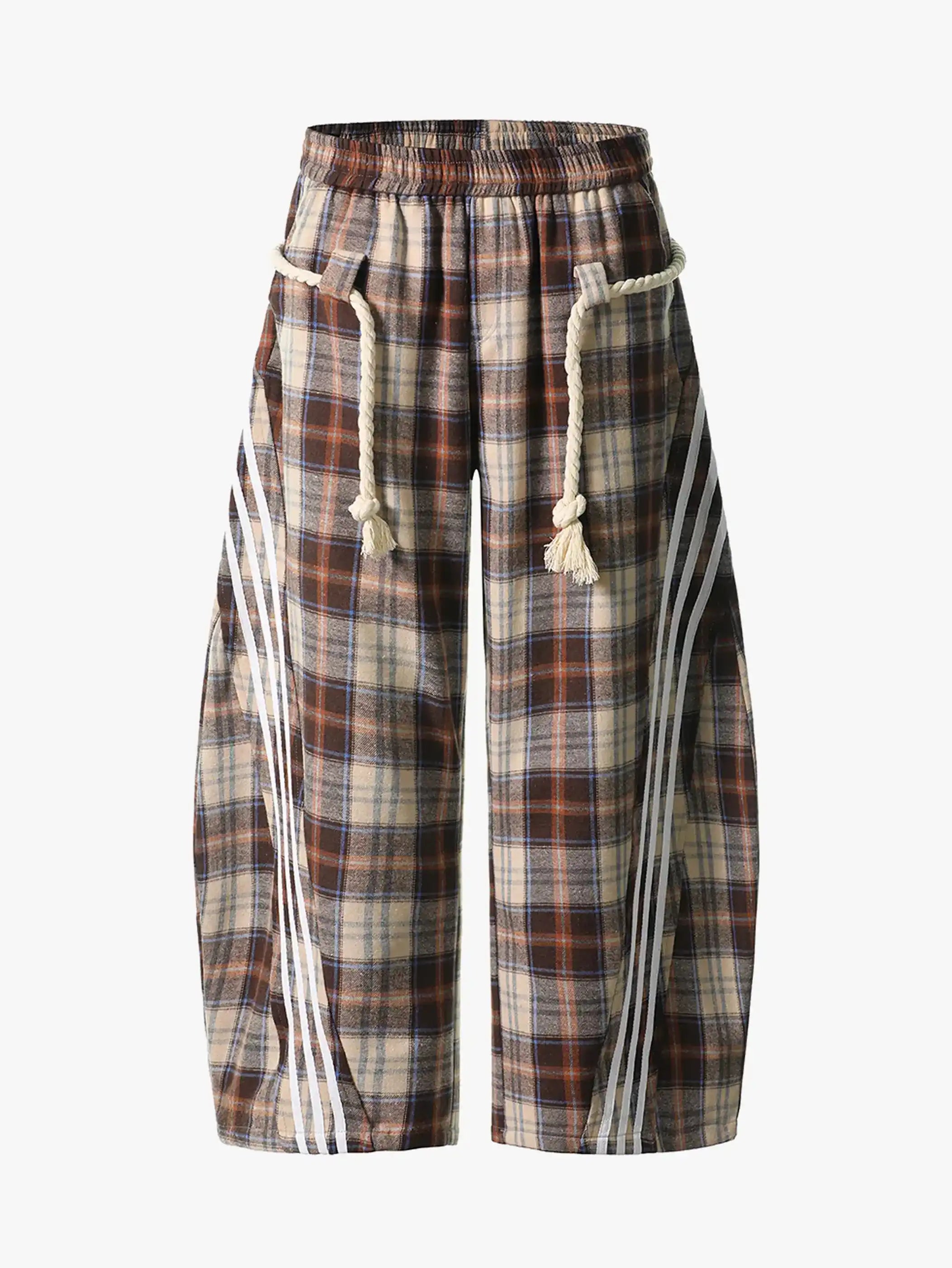 Detachable Belt Plaid Joggers-S1087