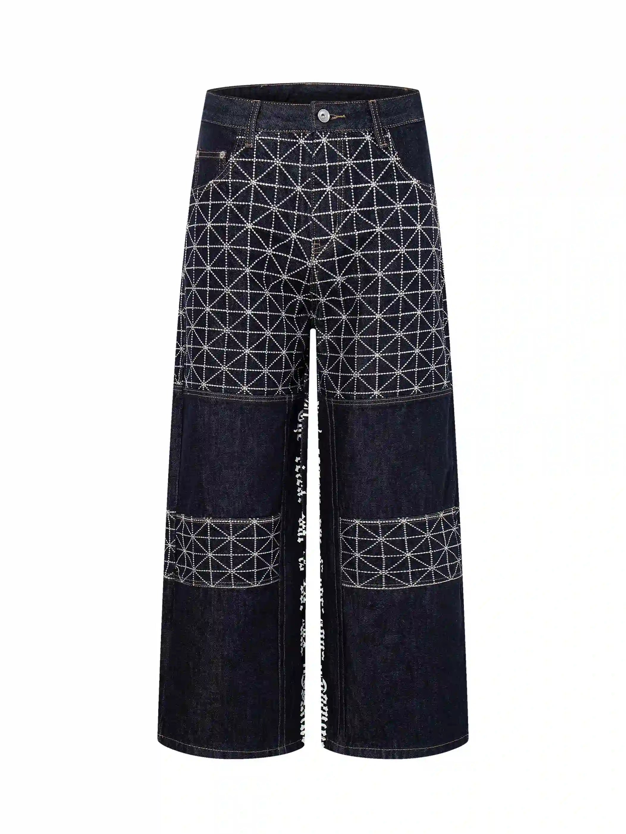 Star Grid Geometric Wide Leg Jeans-S1237